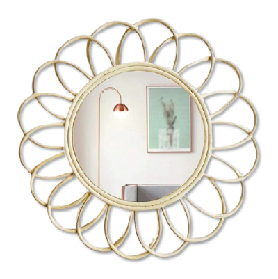 Flower Shaped Rattan Mirror Wall Hanging Decor