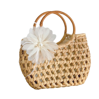 Loose-woven Water Hyacinth Hand Bag with Decorative Flower