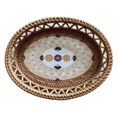 Oval Wooden Rattan Storage Holder Kitchen