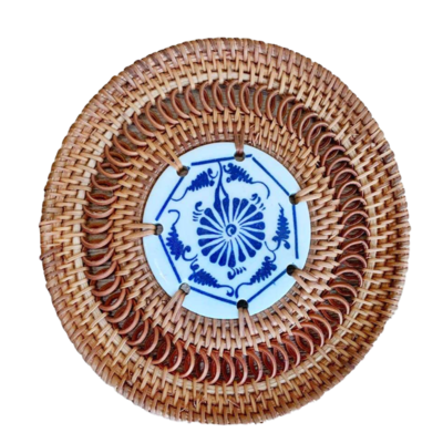 Patterned Rattan Ceramic Coaster
