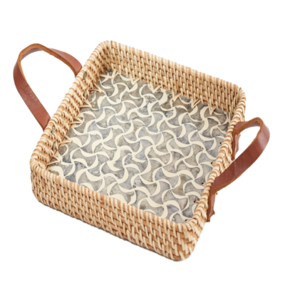 Square Rattan Mosaic Serving  Storage Tray