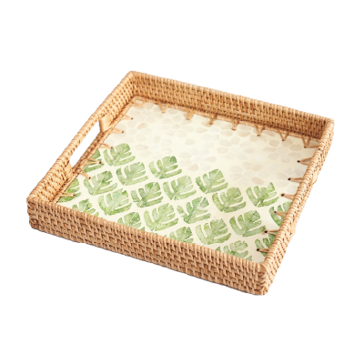Square Rattan Serving Tray Mother of Pearl