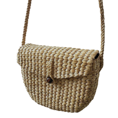 Water Hyacinth Crossbody Bag with Fabric Linen