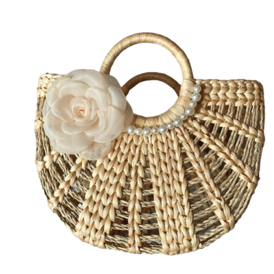 Water Hyacinth Seagrass Hand Bag with Decorative Flower